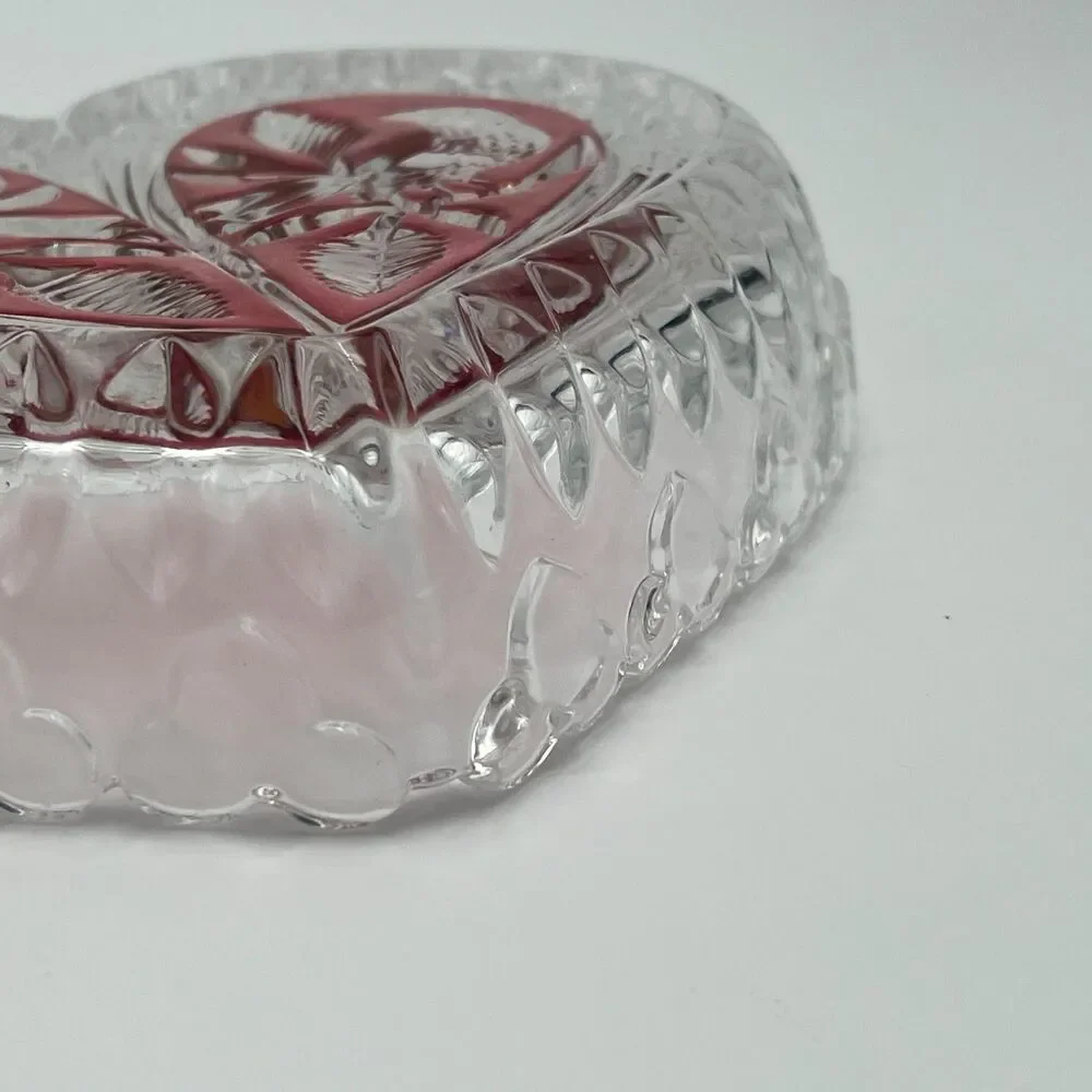 Rare Vintage Hofbauer Ruby‎ Crystal Heart Bird Dish
